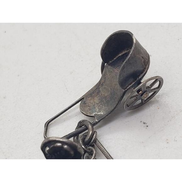 Vintage Sterling Silver Charm Bracelet Cowboy Nautical Scissors Ring Hat 7in - Picture 13 of 16